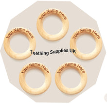 Load image into Gallery viewer, Custom Wooden Teething Rings with Logo or your own Text - Teething Supplies UK