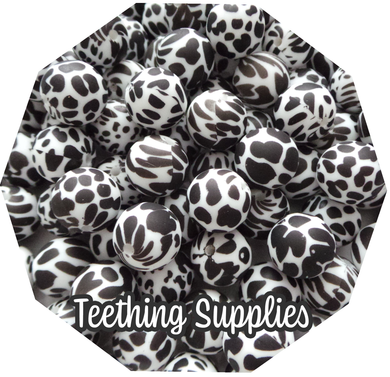 15mm Cow Print Silicone Beads (Pack of 5) Teething Supplies