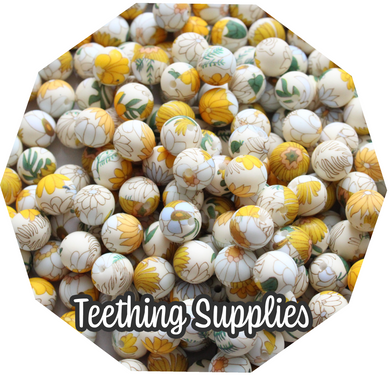 12mm Floral Yellow Silicone Beads (Pack of 5) Teething Supplies