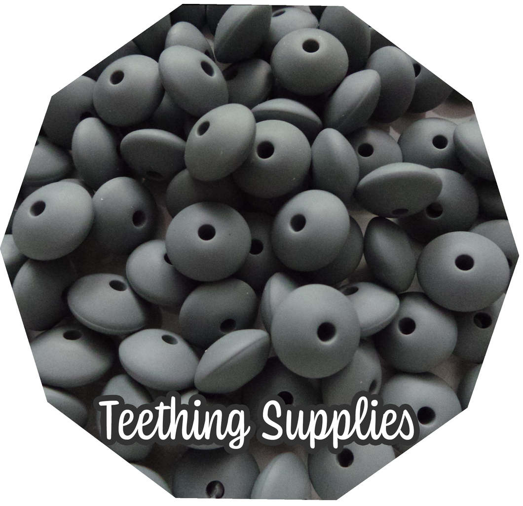 12mm Lentil Beads (Pack of 5) -  Dark Grey