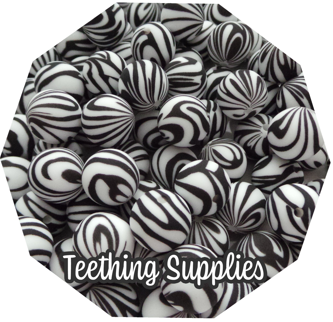 12mm Zebra Silicone Beads (Pack of 5) Teething Supplies