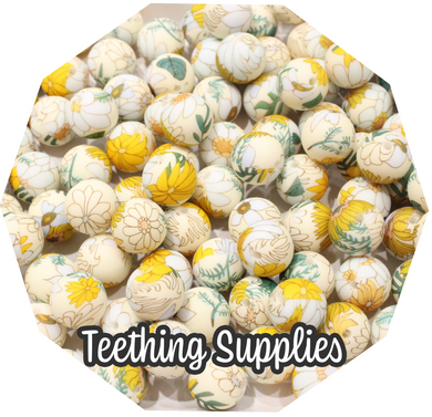 15mm Cream Flowers Silicone Beads (Pack of 5) Teething Supplies