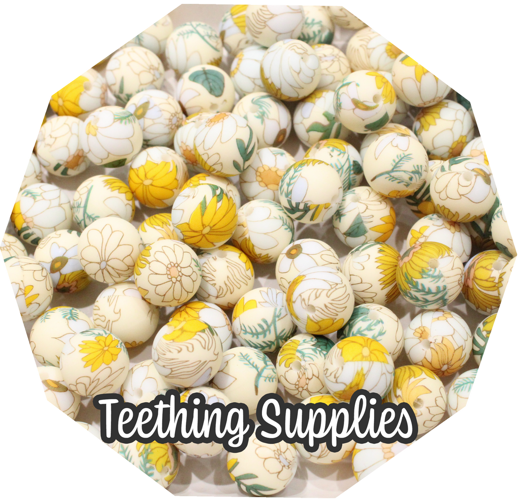 12mm Cream Flowers Silicone Beads (Pack of 5) Teething Supplies