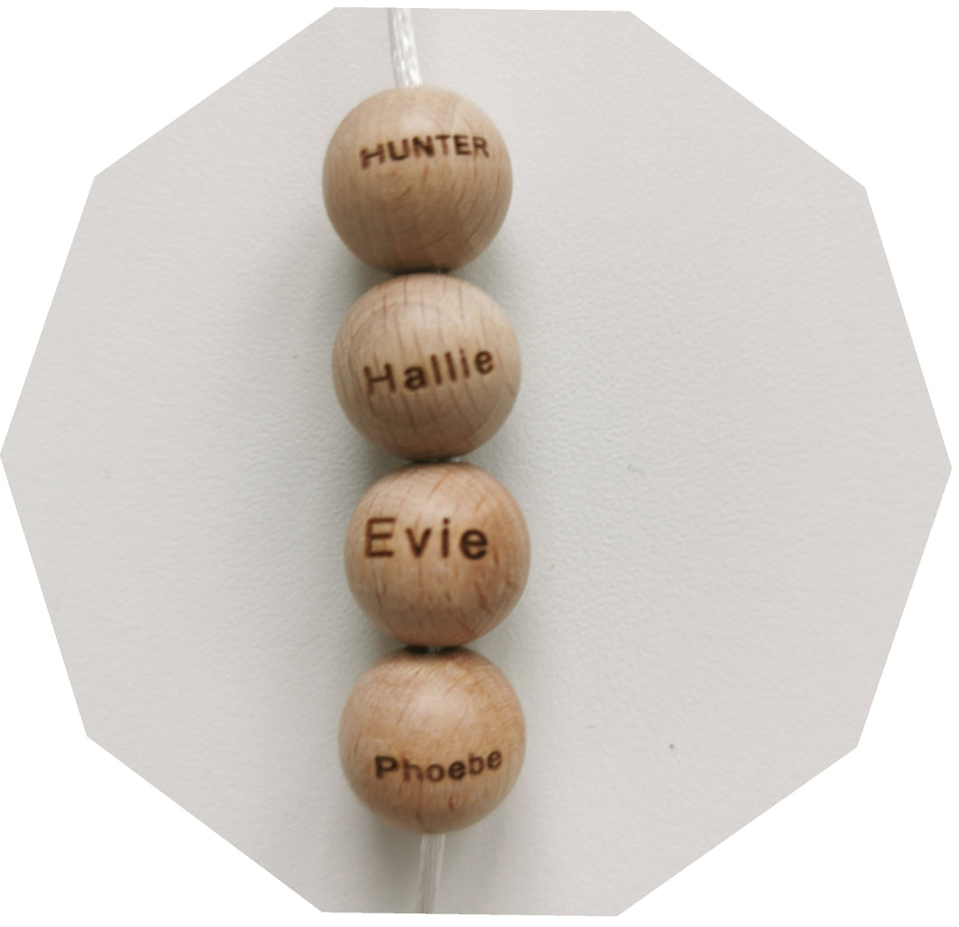 Engraved Custom Name/Numbers 15mm Wooden Beads