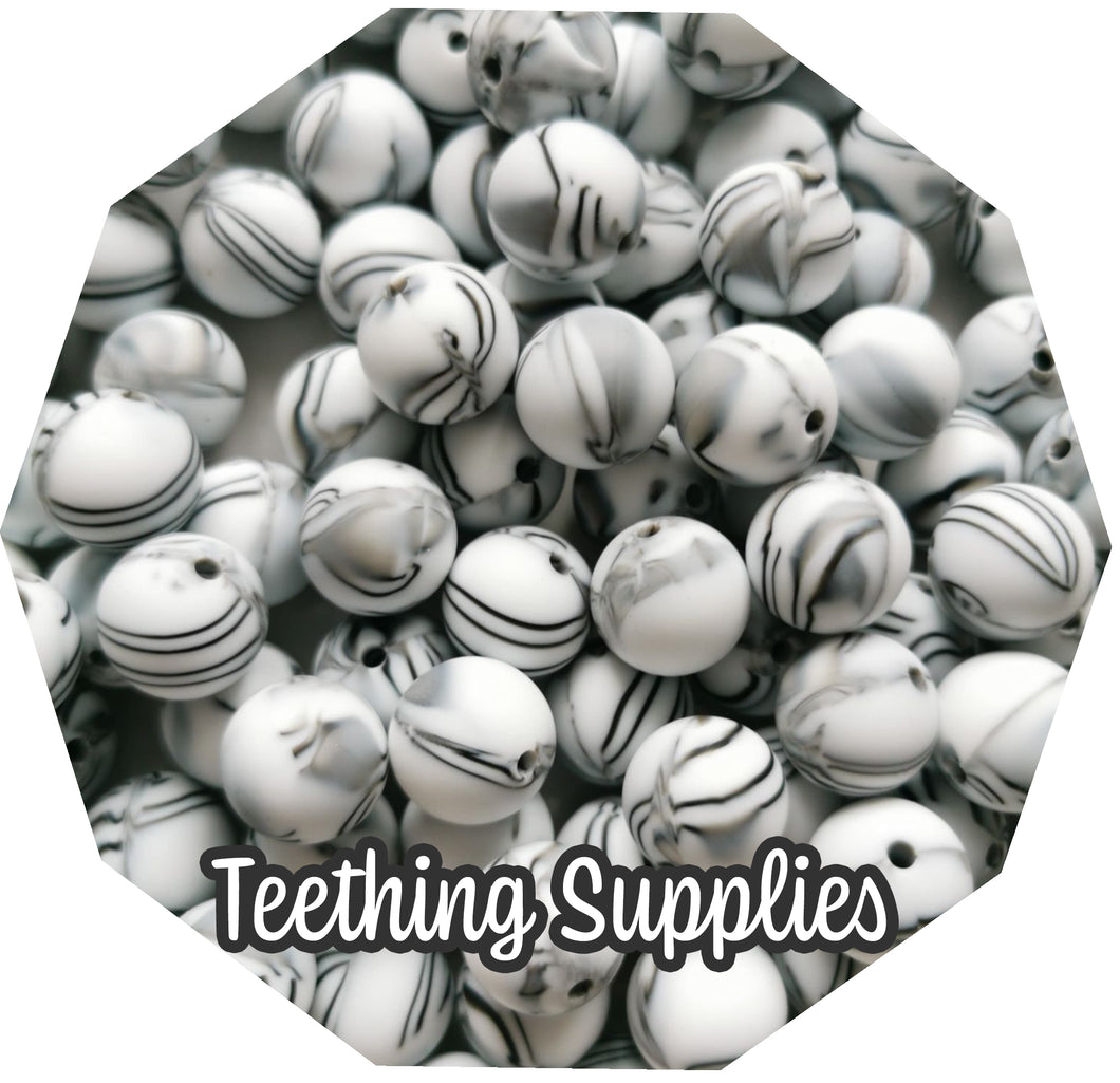 15mm Zebra/Marble Silicone Beads (Pack of 5) Teething Supplies