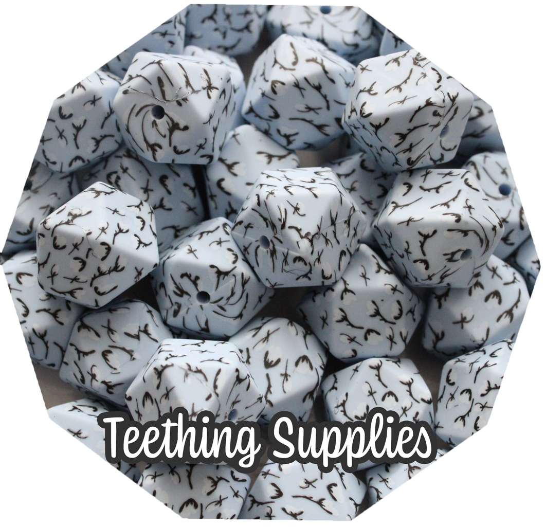 17mm Hexagon Cotton Blue Silicone Beads (Pack of 5)