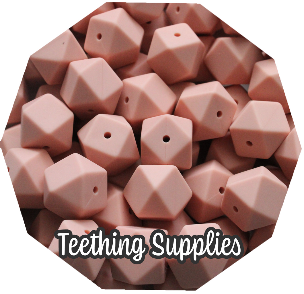 17mm Hexagon Dusky Pink Silicone Beads (Pack of 5)