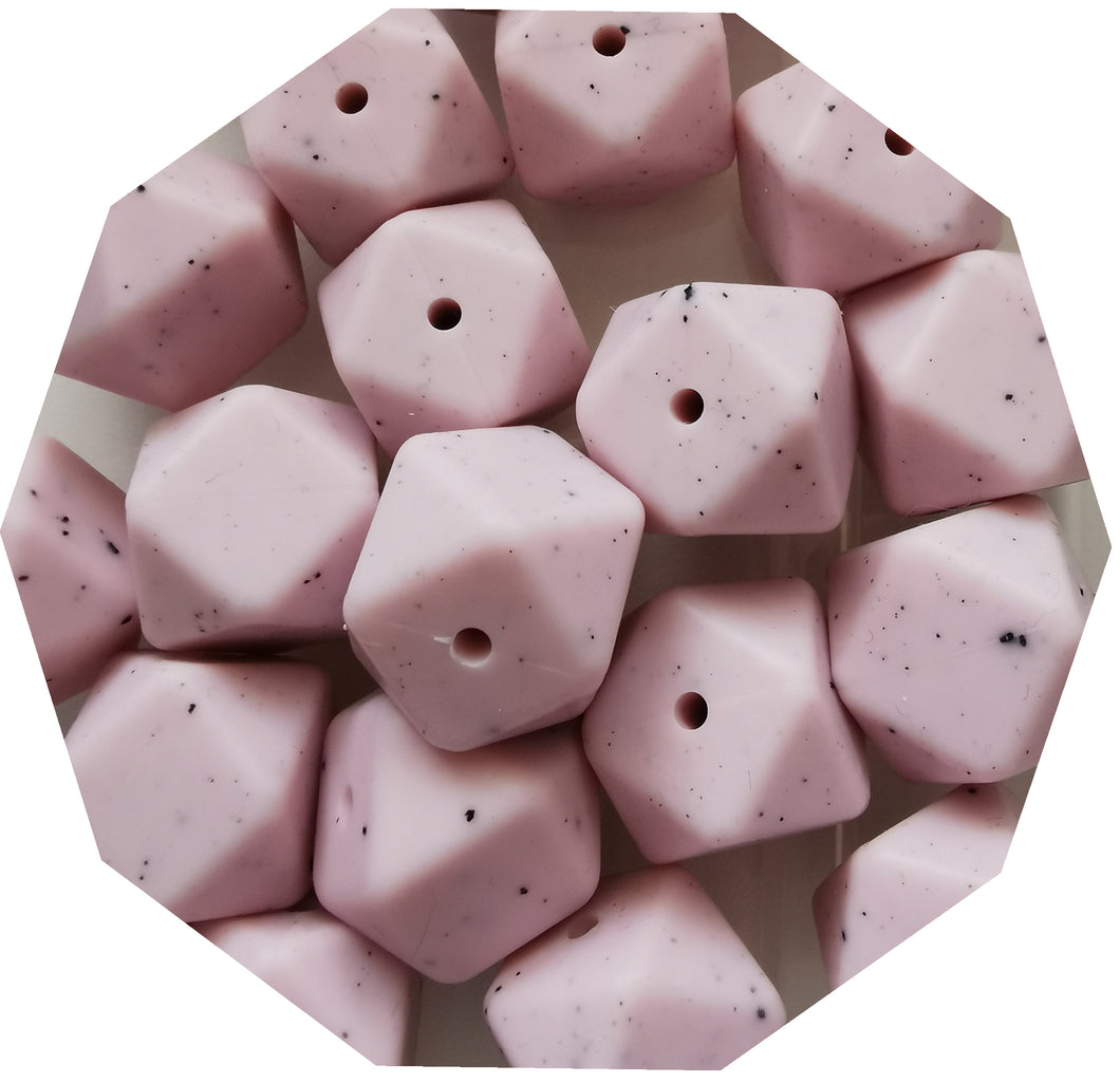 17mm Hexagon Granite Pink Silicone Beads (Pack of 5) - Teething Supplies UK