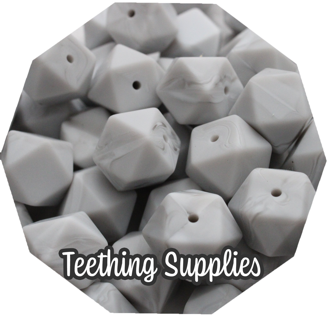 17mm Hexagon Grey Marble Silicone Beads (Pack of 5)