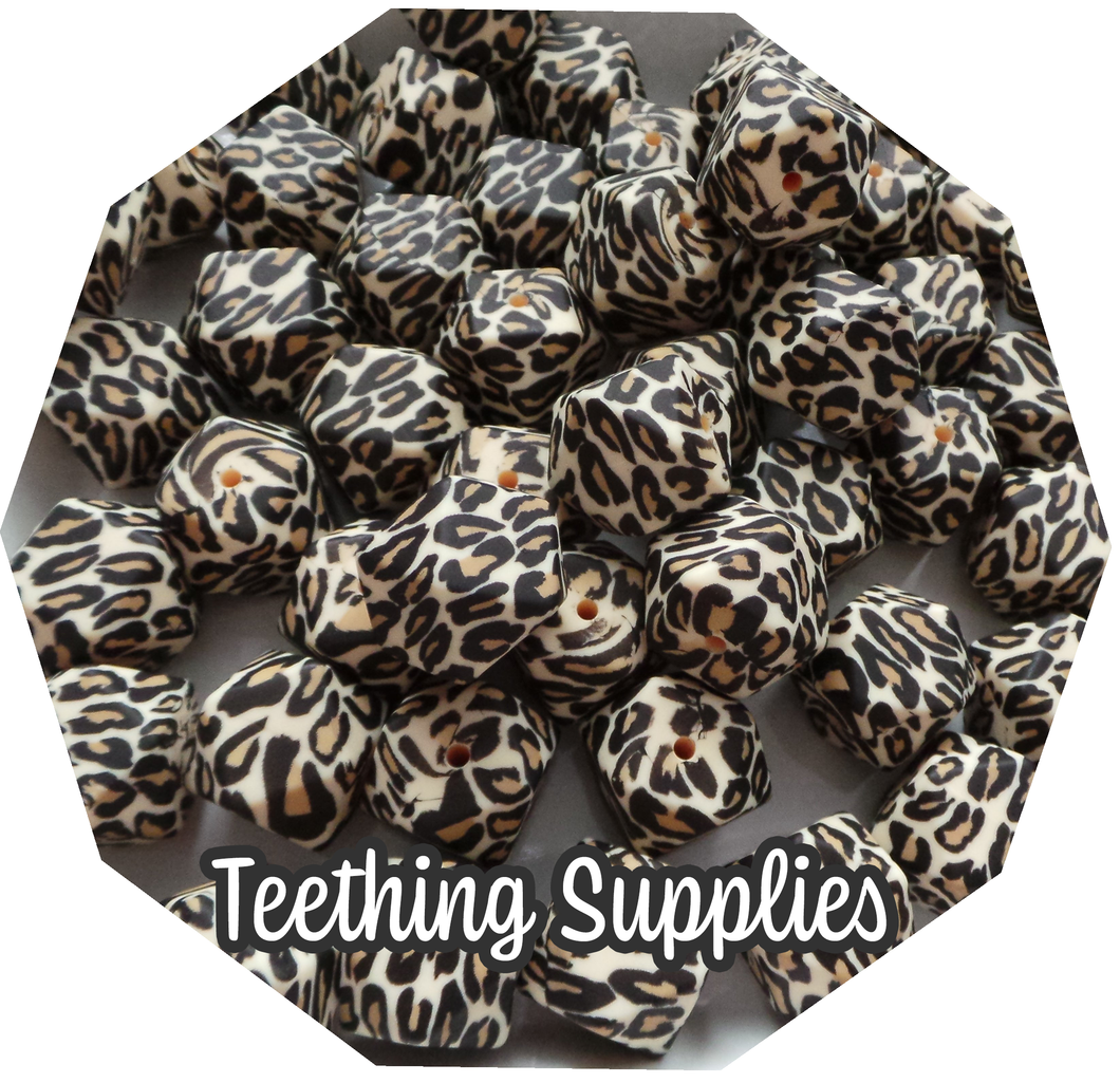 17mm Hexagon Leopard Silicone Beads (Pack of 5)