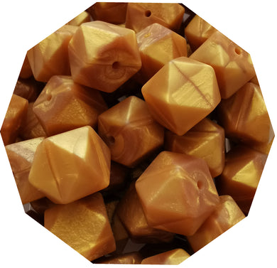 17mm Hexagon Metallic Dark Gold Silicone Beads (Pack of 5) - Teething Supplies UK