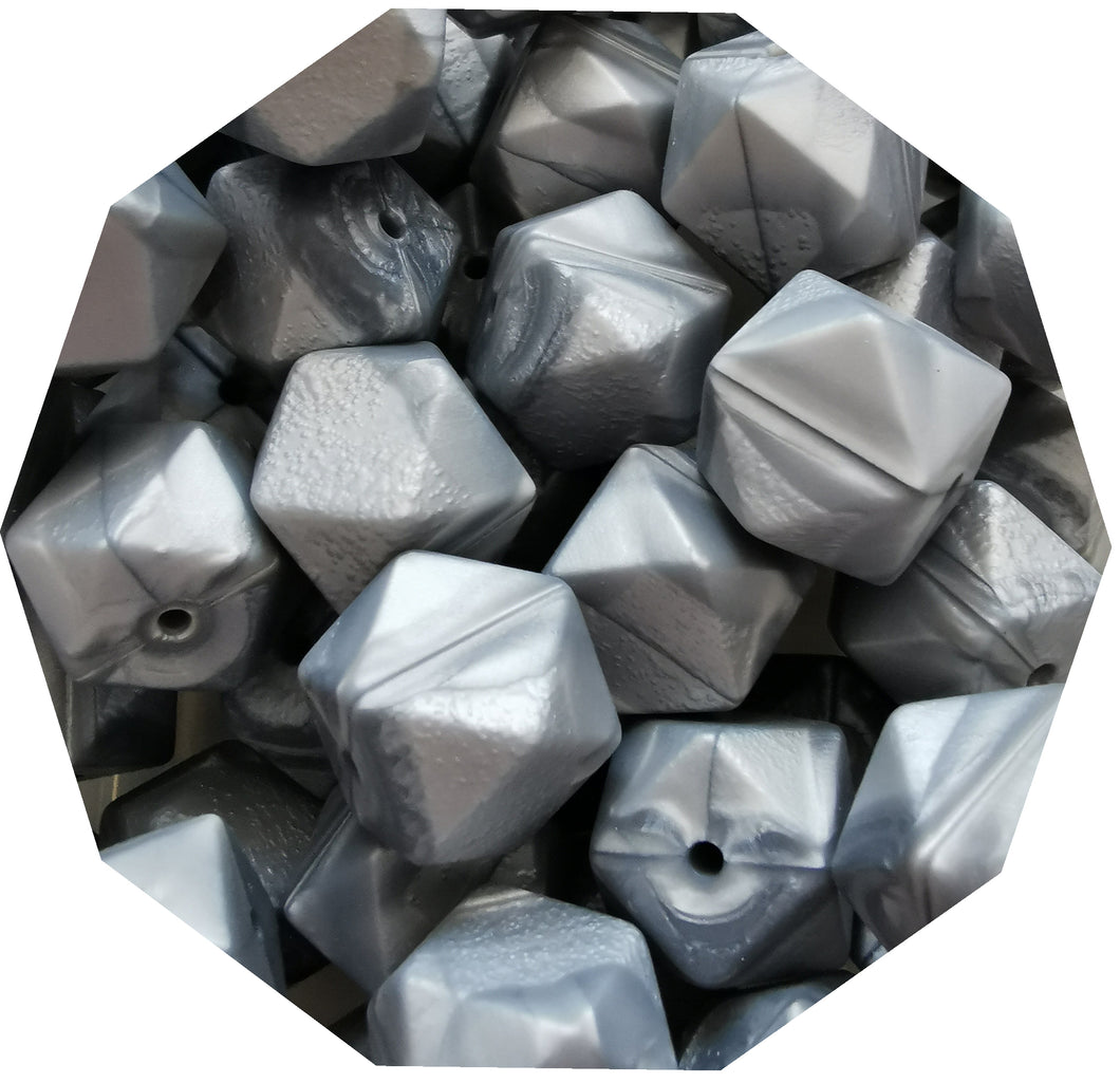 17mm Hexagon Metallic Silver Silicone Beads (Pack of 5) - Teething Supplies UK