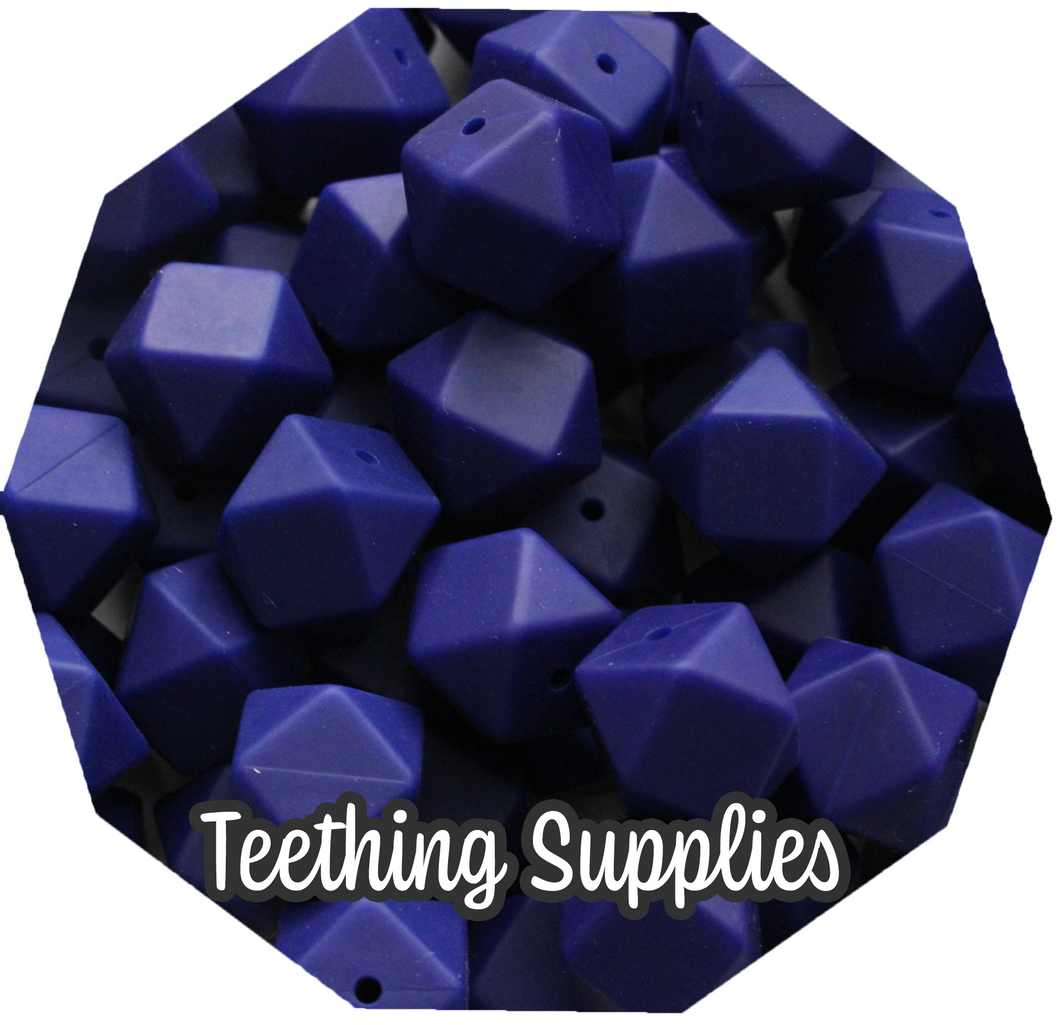 17mm Hexagon Navy Silicone Beads (Pack of 5)