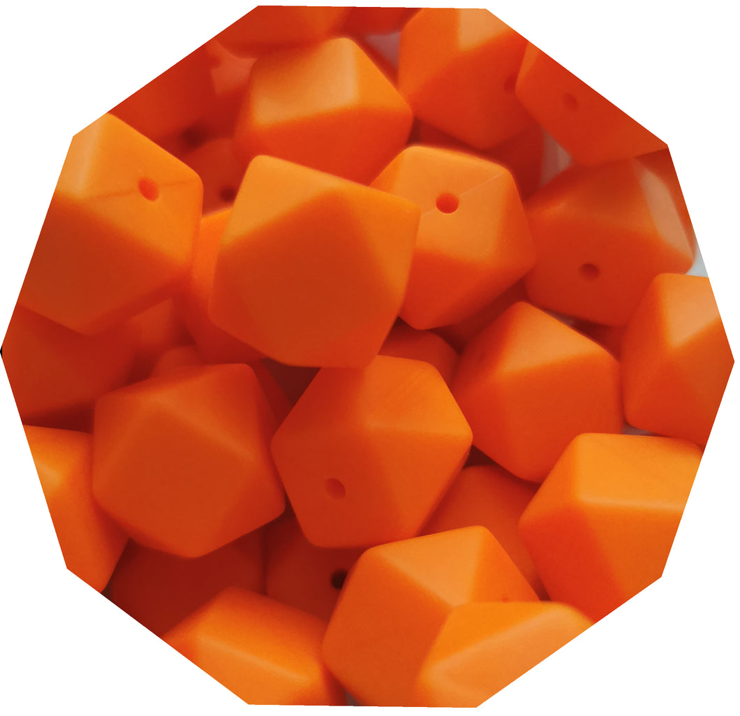 17mm Hexagon Orange Silicone Beads (Pack of 5) - Teething Supplies UK