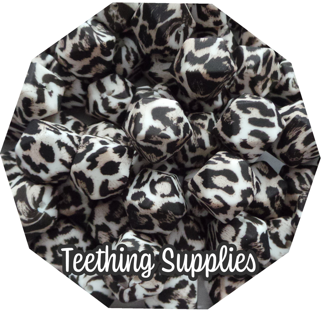 17mm Hexagon Wild Leopard Silicone Beads (Pack of 5)