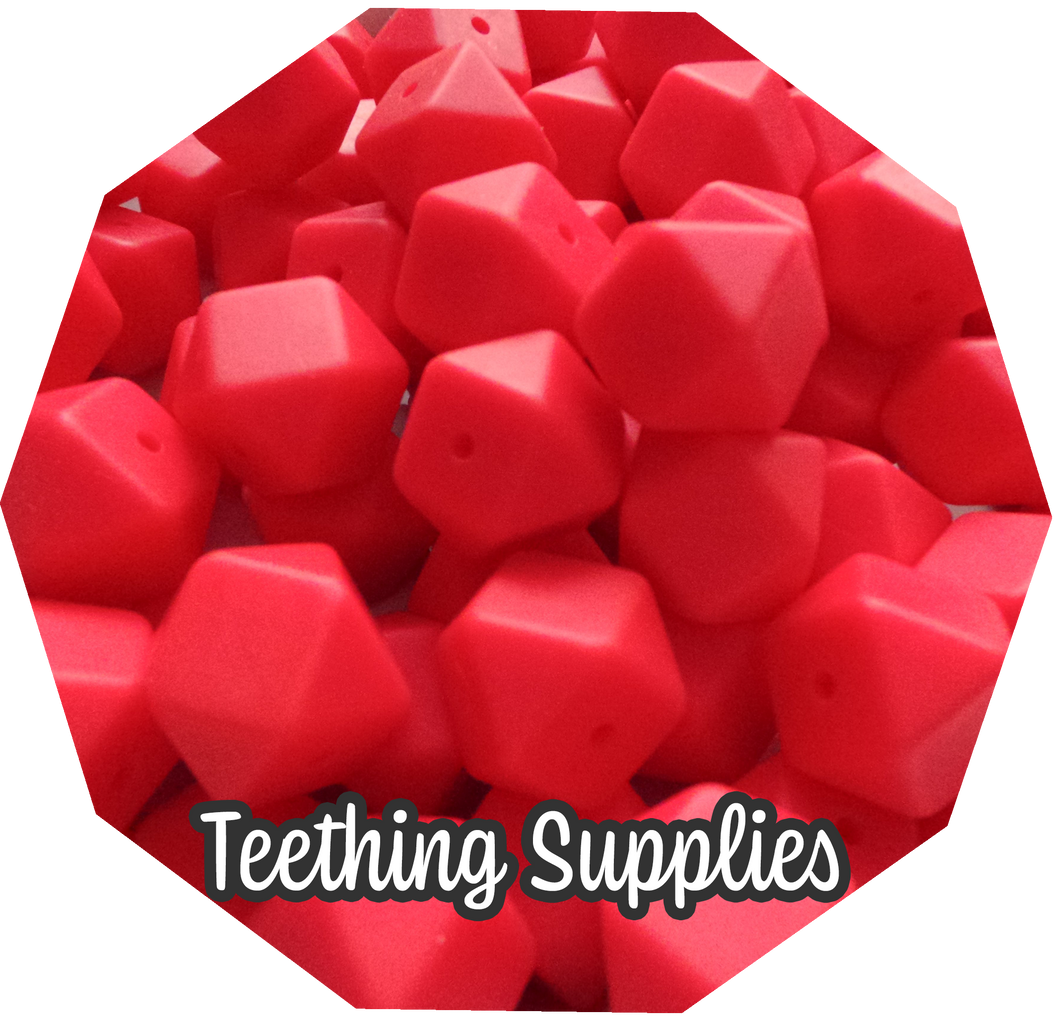 17mm Hexagon Xmas Red Silicone Beads (Pack of 5)