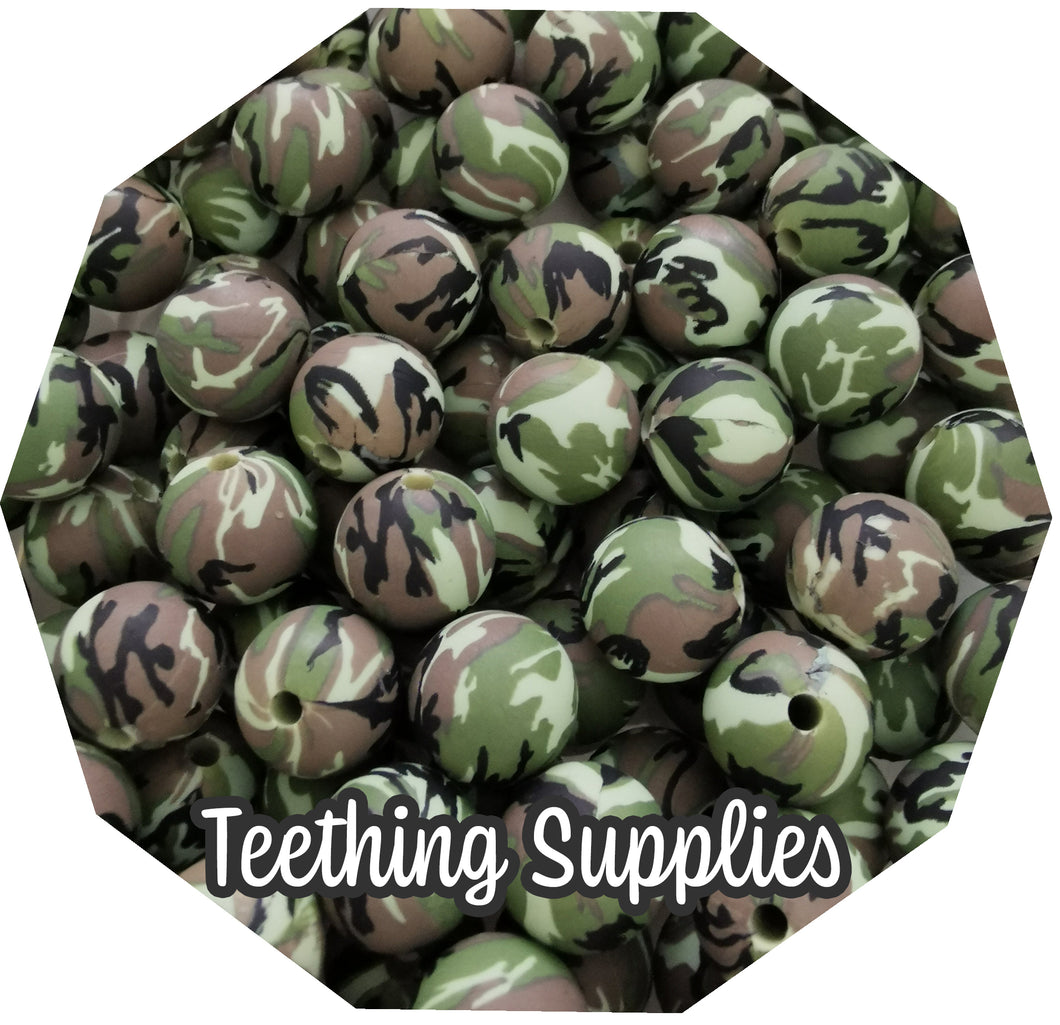 15mm Camouflage Silicone Beads (Pack of 5) Teething Supplies