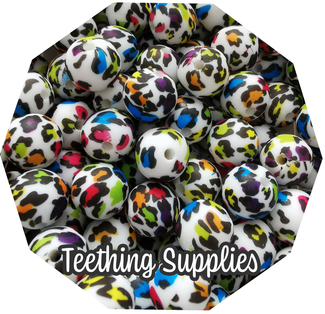 15mm Colorful Leopard Print Silicone Beads (Pack of 5) Teething Supplies 