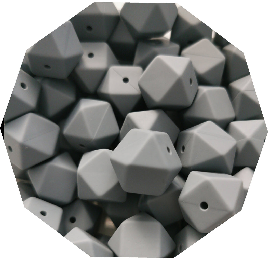 17mm Hexagon Dark Grey Silicone Beads (Pack of 5) - Teething Supplies UK