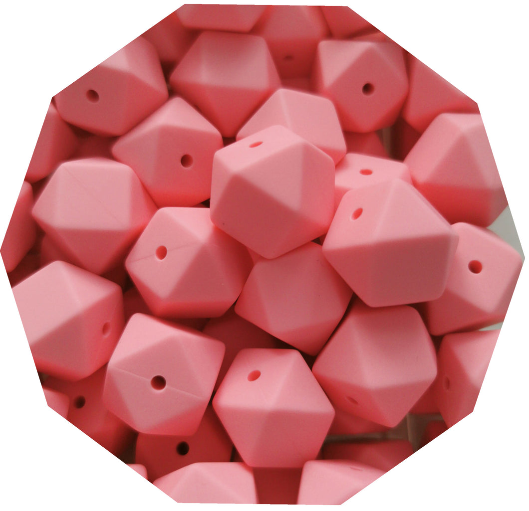 17mm Hexagon Dark Pink Silicone Beads (Pack of 5) - Teething Supplies UK