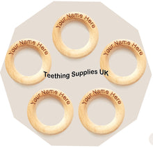 Load image into Gallery viewer, Custom Wooden Teething Rings with Logo or your own Text - Teething Supplies UK
