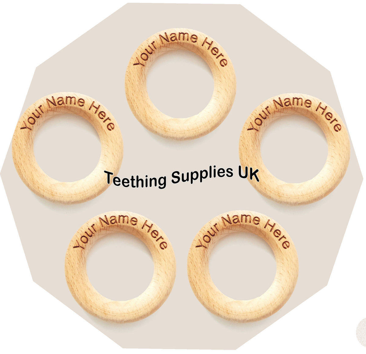 Custom Wooden Teething Rings with Logo or your own Text 70mm – Teething ...