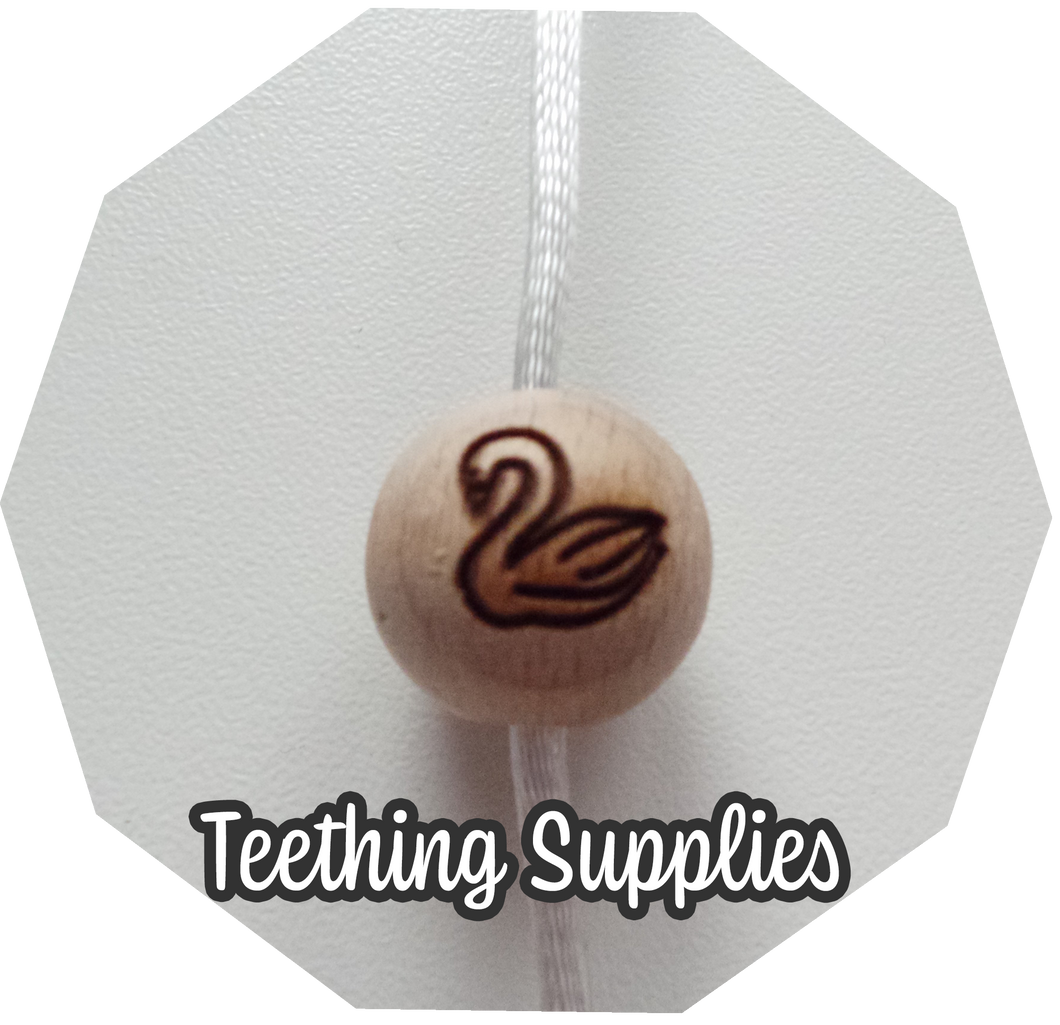 Engraved Swan 15mm Wooden Beads (Pack of 5)