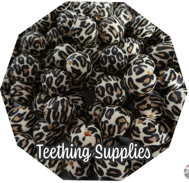 15mm Leopard Print Silicone Beads (Pack of 5) Teething Supplies 