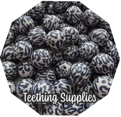 12mm Leopard Grey Print Silicone Beads (Pack of 5) Teething Supplies