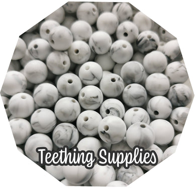 12mm Marble White Silicone Beads (Pack of 5) Teething Supplies