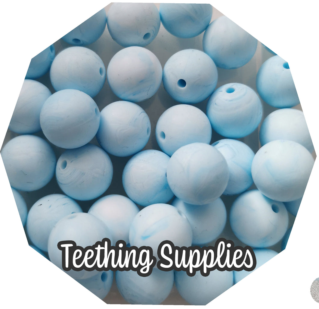 15mm Marble Blue Silicone Beads (Pack of 5) Teething Supplies
