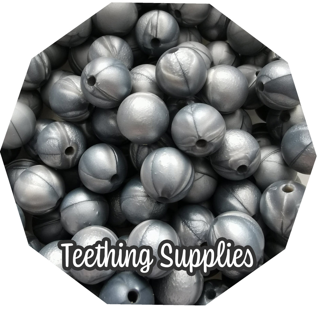 15mm Metallic Silver Silicone Beads (Pack of 5) Teething Supplies