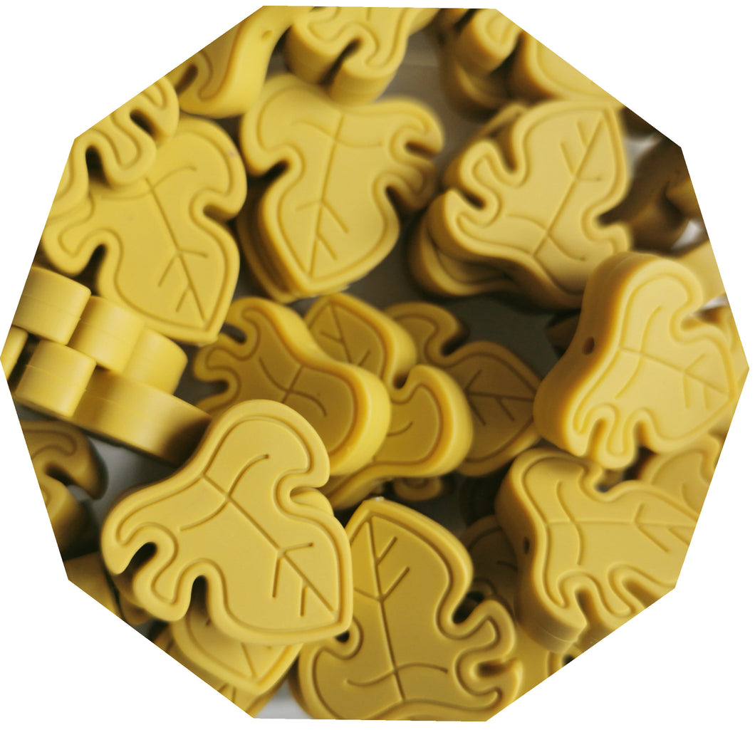 Monstera Leaf Beads- Mustard (Pack of 3) - Teething Supplies UK