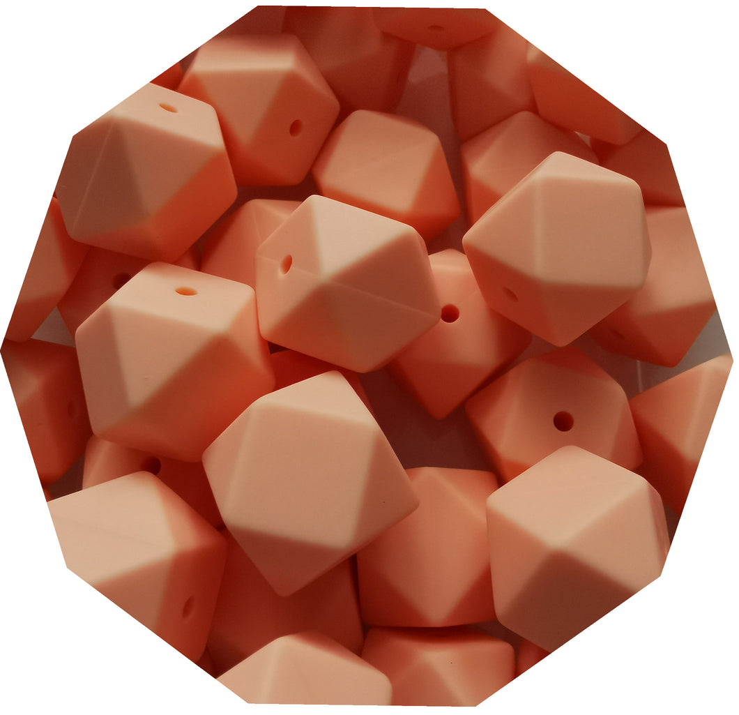 17mm Hexagon Peach Silicone Beads (Pack of 5) - Teething Supplies UK