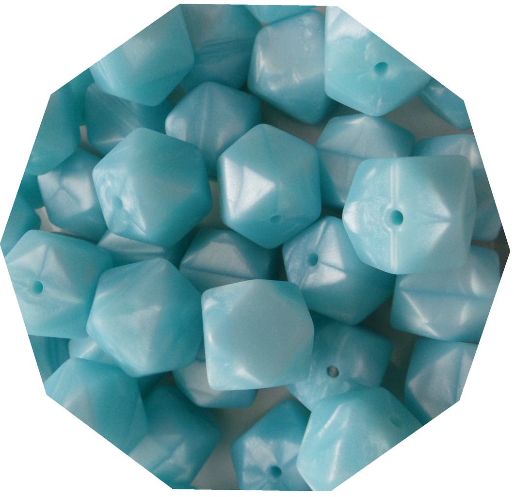 17mm Hexagon Pearl Blue Silicone Beads (Pack of 5) - Teething Supplies UK