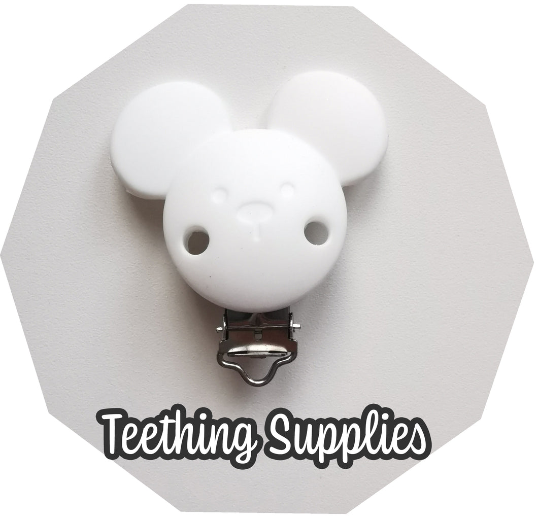 Silicone Dummy Clip - White Mouse