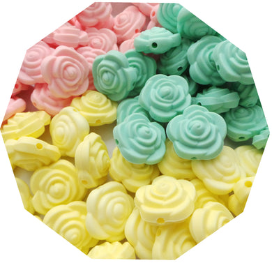 Silicone Rose Flower Beads (Pack of 3) - Teething Supplies UK