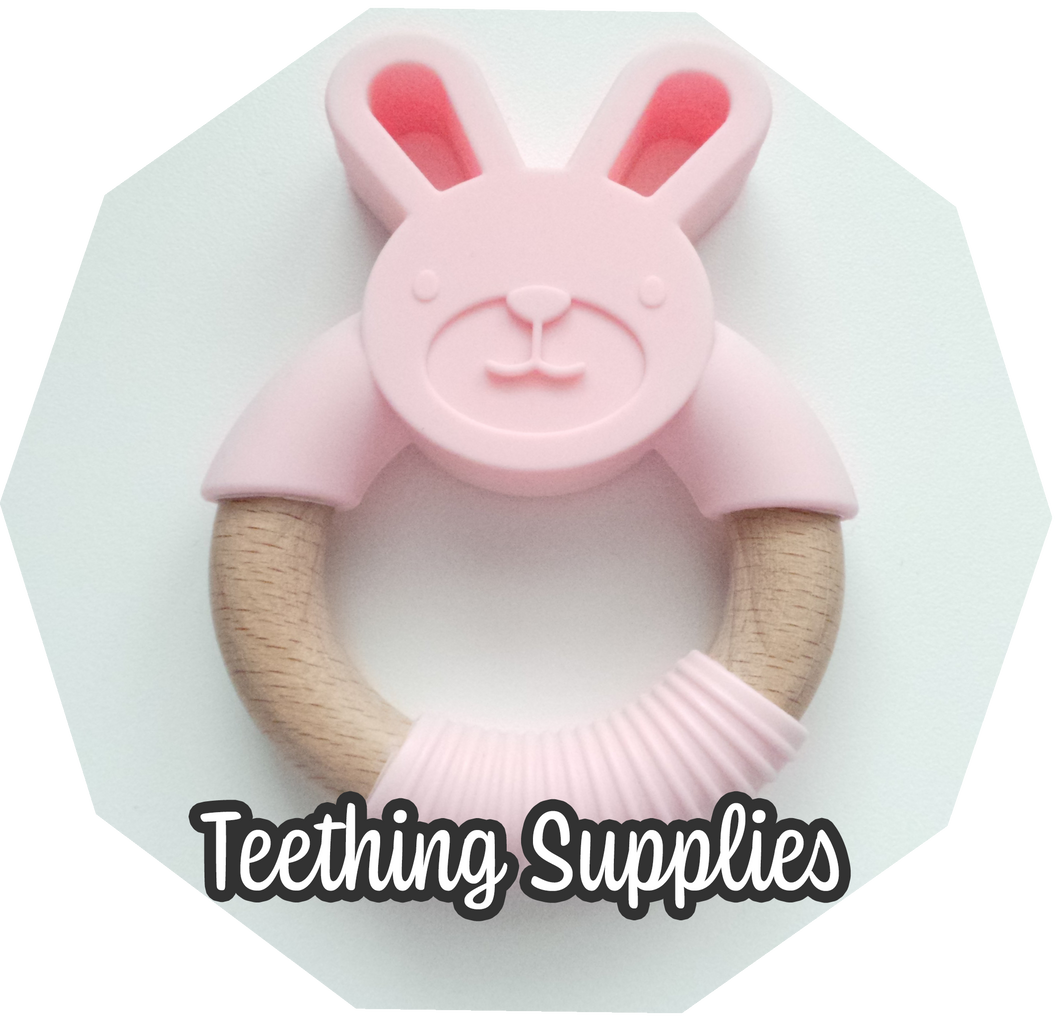 Silicone & Beech wood Bunny Teether -  Rose Pink