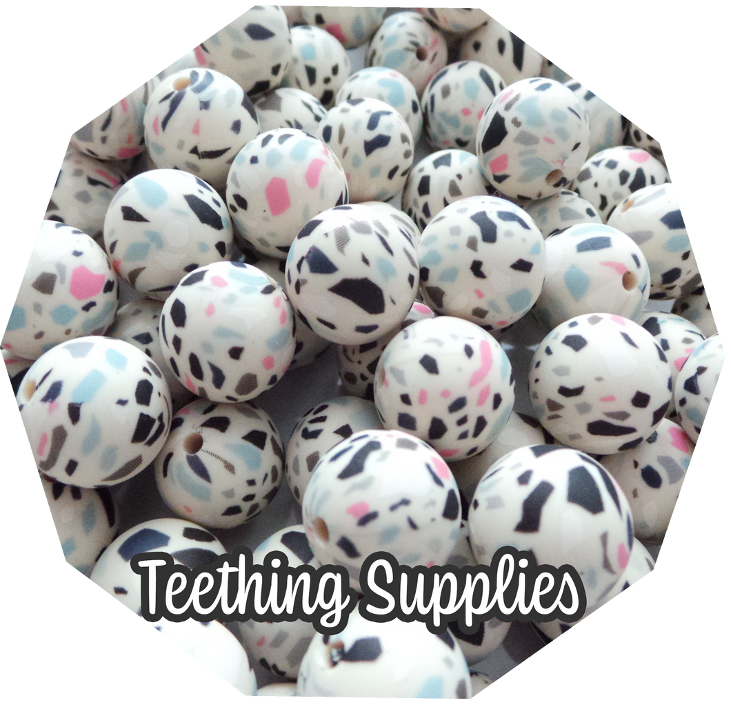 15mm Terrazzo Cream Silicone Beads (Pack of 5) Teething Supplies