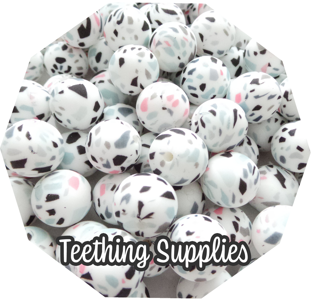 15mm Terrazzo White Silicone Beads (Pack of 5) Teething Supplies