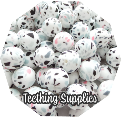 12mm Terrazzo White Silicone Beads (Pack of 5) Teething Supplies