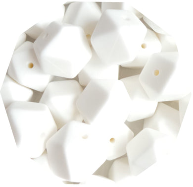 17mm Hexagon White Silicone Beads (Pack of 5) - Teething Supplies UK