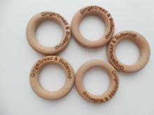 Load image into Gallery viewer, Custom Wooden Teething Rings with Logo or your own Text 70mm
